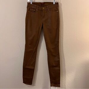 7 For All Mankind Ankle Skinny Jeans Brown Faux Leather Size 28 Made in USA